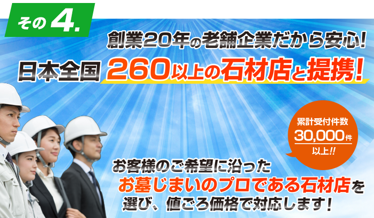 全国260以上の石材店と提携！どんな地域でもお任せください